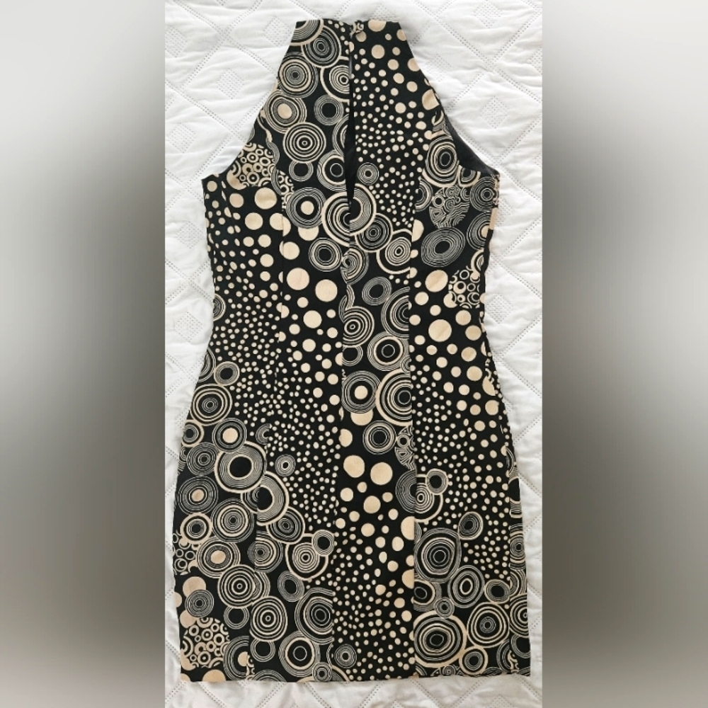 🌟 Black White Retro Sleeveless Geometric Circle Print Patterned Dress Size 2🌟 - Picture 2 of 10